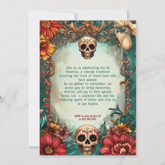 💀 Waterverf Día de Muertos Feestuitnodiging Kaart (Achterkant)