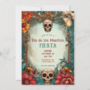 💀 Waterverf Día de Muertos Feestuitnodiging Kaart