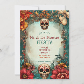 💀 Waterverf Día de Muertos Feestuitnodiging Kaart