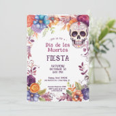 💀 Waterverf Día de Muertos Feestuitnodiging Kaart (Staand voorkant)