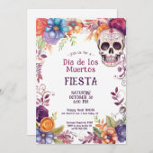 💀 Waterverf Día de Muertos Feestuitnodiging Kaart (Voorkant / Achterkant)