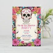 💀 Waterverf Día de Muertos Feestuitnodiging Kaart (Staand voorkant)