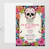 💀 Waterverf Día de Muertos Feestuitnodiging Kaart (Voorkant / Achterkant)