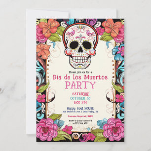 💀 Waterverf Día de Muertos Feestuitnodiging Kaart