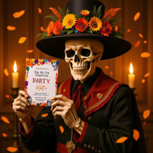 💀 Waterverf Día de Muertos Feestuitnodiging