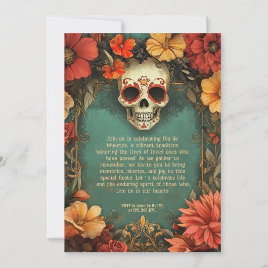 💀 Waterverf Día de Muertos Feestuitnodiging Kaart (Achterkant)