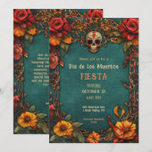 💀 Waterverf Día de Muertos Feestuitnodiging Kaart (Voorkant / Achterkant)