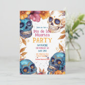 💀 Waterverf Día de Muertos Party Invitation Kaart (Staand voorkant)