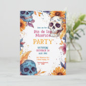💀 Waterverf Día de Muertos Party Invitation Kaart (Staand voorkant)