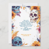 💀 Waterverf Día de Muertos Party Invitation Kaart (Achterkant)