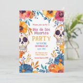 💀 Waterverf Día de Muertos Party Invitation Kaart (Staand voorkant)