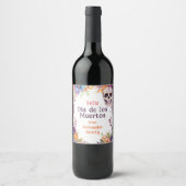 💀 Waterverf Día de Muertos Party Wijn Etiket (Voorkant)