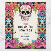 💀 Waterverf Día de Muertos Party Wijn Etiket (Enkel label)