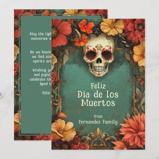 💀🎉 Waterverf Día de Muertos wenskaart (Voorkant / Achterkant)