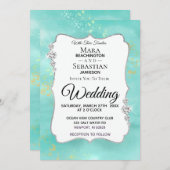 *~* Waterverf Diamond Aqua Glitter Wedding Kaart (Voorkant / Achterkant)