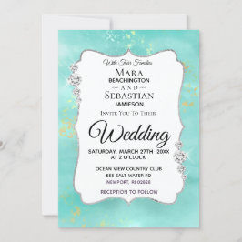 *~* Waterverf Diamond Aqua Glitter Wedding Kaart