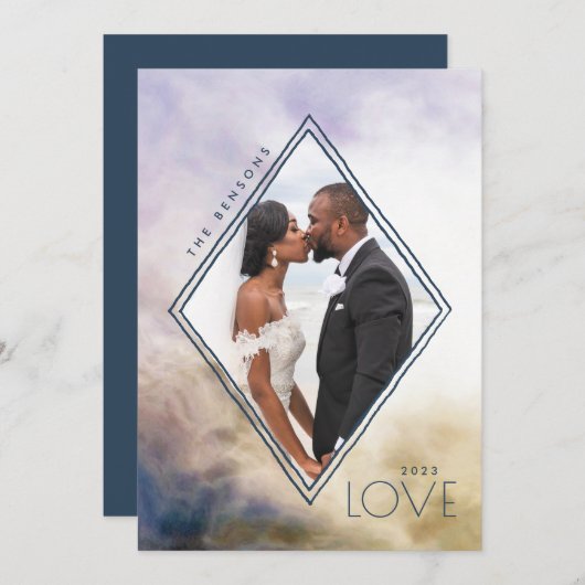 Waterverf Diamond Love Blue Gold Agate Feestdagenkaart (Voorkant / Achterkant)