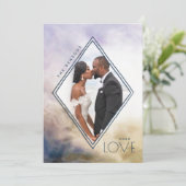 Waterverf Diamond Love Blue Gold Agate Feestdagenkaart (Staand voorkant)