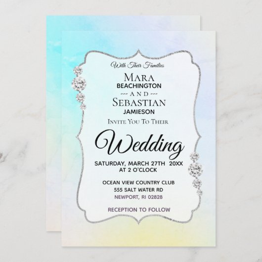 *~* Waterverf Diamond Pastel Beach bruiloft Kaart (Voorkant / Achterkant)