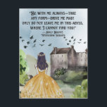 Waterverf die de Hoogten van Emily Bronte Citaat Briefkaart<br><div class="desc">Waterverf schilderde landschap en kasteel met vliegende vogels en een meisje met een citaat van Emily Bronte van Wuthering Heights "Wees altijd bij me... "</div>