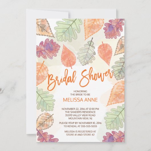 Waterverf die de Uitnodiging van de Bridal van de  (Voorkant)