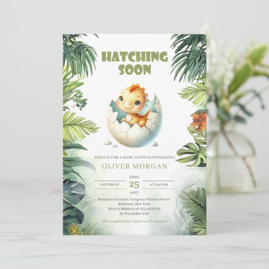 Waterverf die snel uitkomt Dinosaurus baby shower Kaart (Staand voorkant)