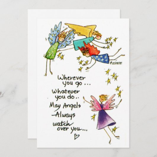 Waterverf die vier kleurrijke engelen tekent , sta feestdagenkaart (Voorkant / Achterkant)