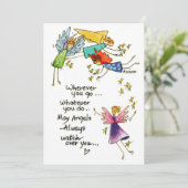 Waterverf die vier kleurrijke engelen tekent , sta feestdagenkaart (Staand voorkant)