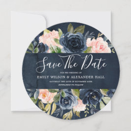 Waterverf Diep Marine Roze Bloemen Save The Date