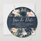 Waterverf Diep Navy Blush Floral Save The Date (Voorkant)