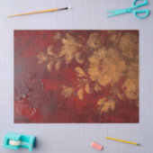 Waterverf Dieprode Bourgogne Maroon goudbloemen Tissuepapier (Craft)