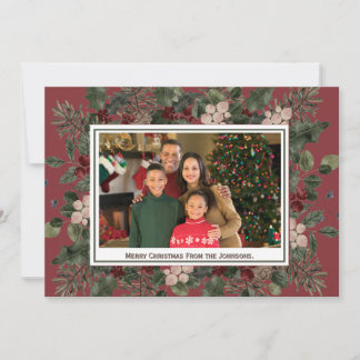 Waterverf Dieprode Foto Kerstkaart Kaart