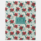Waterverf Dieprood Poinsettia Pastel Green Custom Fleece Deken (Voorkant)