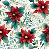 Waterverf Dieprood Poinsettia Pastel Green Custom Fleece Deken