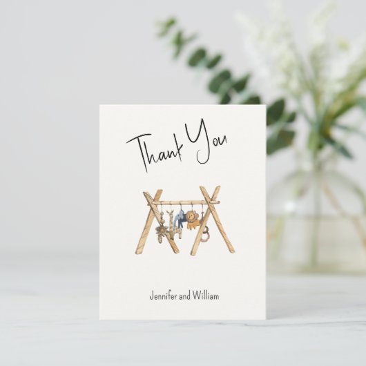  Waterverf Dier Baby Gym Baby shower Bedankkaart (Staand voorkant)