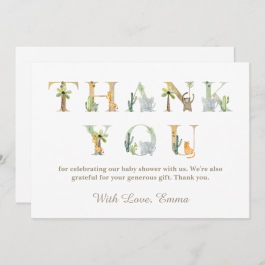 Waterverf Dieren Baby shower Dank u kaart (Voorkant / Achterkant)