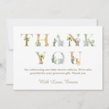 Waterverf Dieren Baby shower Dank u kaart