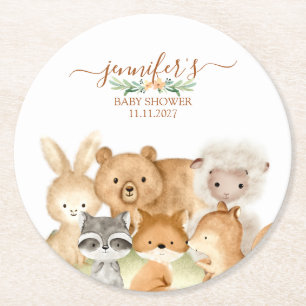 Waterverf Dieren Baby Shower Rustiek Ronde Kartonnen Onderzetter