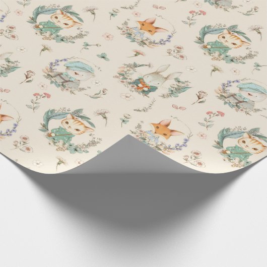 Waterverf  dieren cadeaupapier (Hoek)