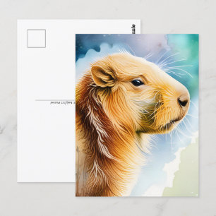Waterverf Dieren, Capybara, Postcrossing Briefkaart