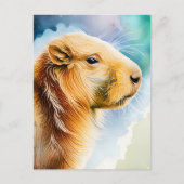Waterverf Dieren, Capybara, Postcrossing Briefkaart (Voorkant)