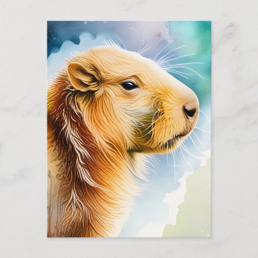 Waterverf Dieren, Capybara, Postcrossing Briefkaart (Voorkant)