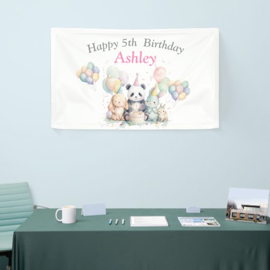 Waterverf dieren en ballon verjaardagsfeestje bann spandoek (Beurs)