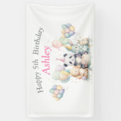 Waterverf dieren en ballon verjaardagsfeestje bann spandoek (Verticaal)