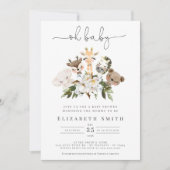 Waterverf dieren Faux Gold Floral Oh Baby shower Kaart (Voorkant)