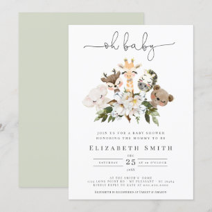 Waterverf dieren Faux Gold Floral Oh Baby shower Kaart