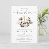 Waterverf dieren Faux modern Gold Baby shower Kaart (Staand voorkant)