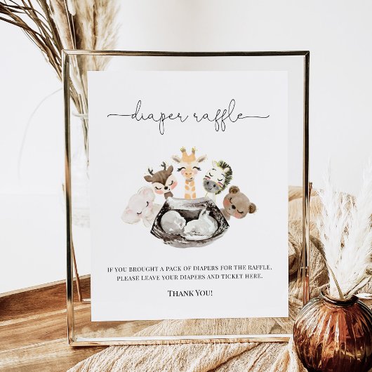 Waterverf Dieren Faux Modern Gold Diaper Raffle Poster