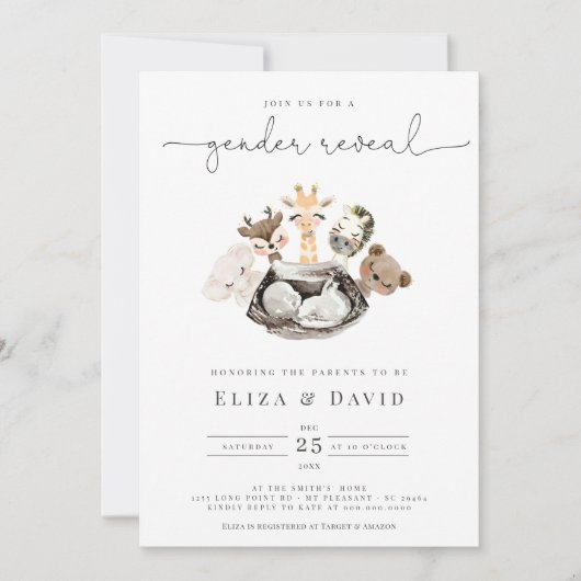 Waterverf Dieren Faux Modern Gold Gender onthullin Kaart (Voorkant)