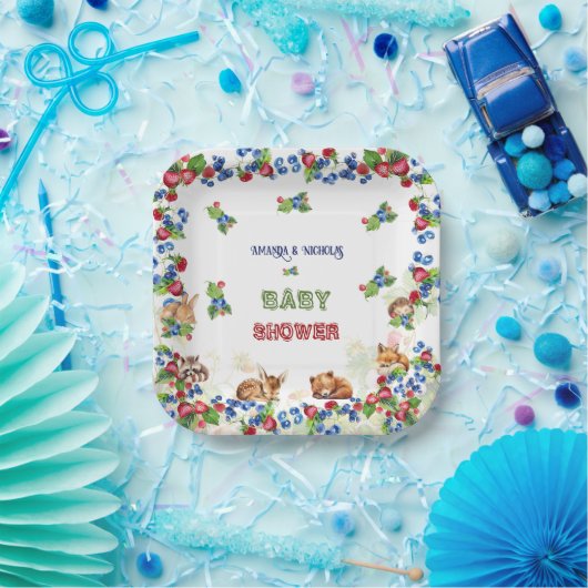 Waterverf Dieren Groen Berry Baby shower Papieren Bordje (Feest)